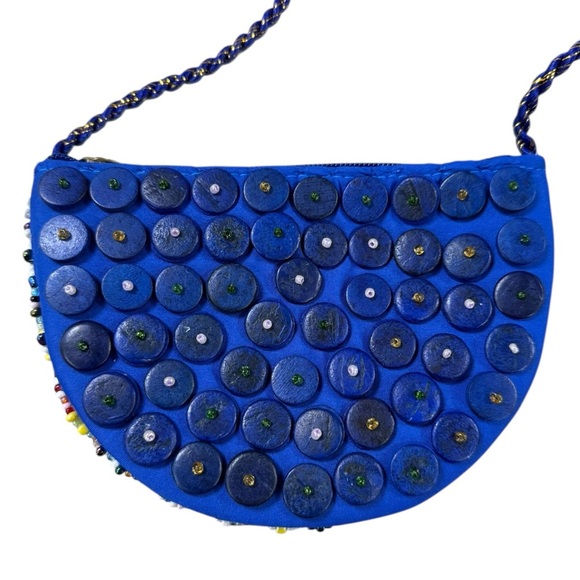 Beaded Sea Shell Purse Blue Multi Coastal Boho Mermaid Festival - Picture 5 of 9